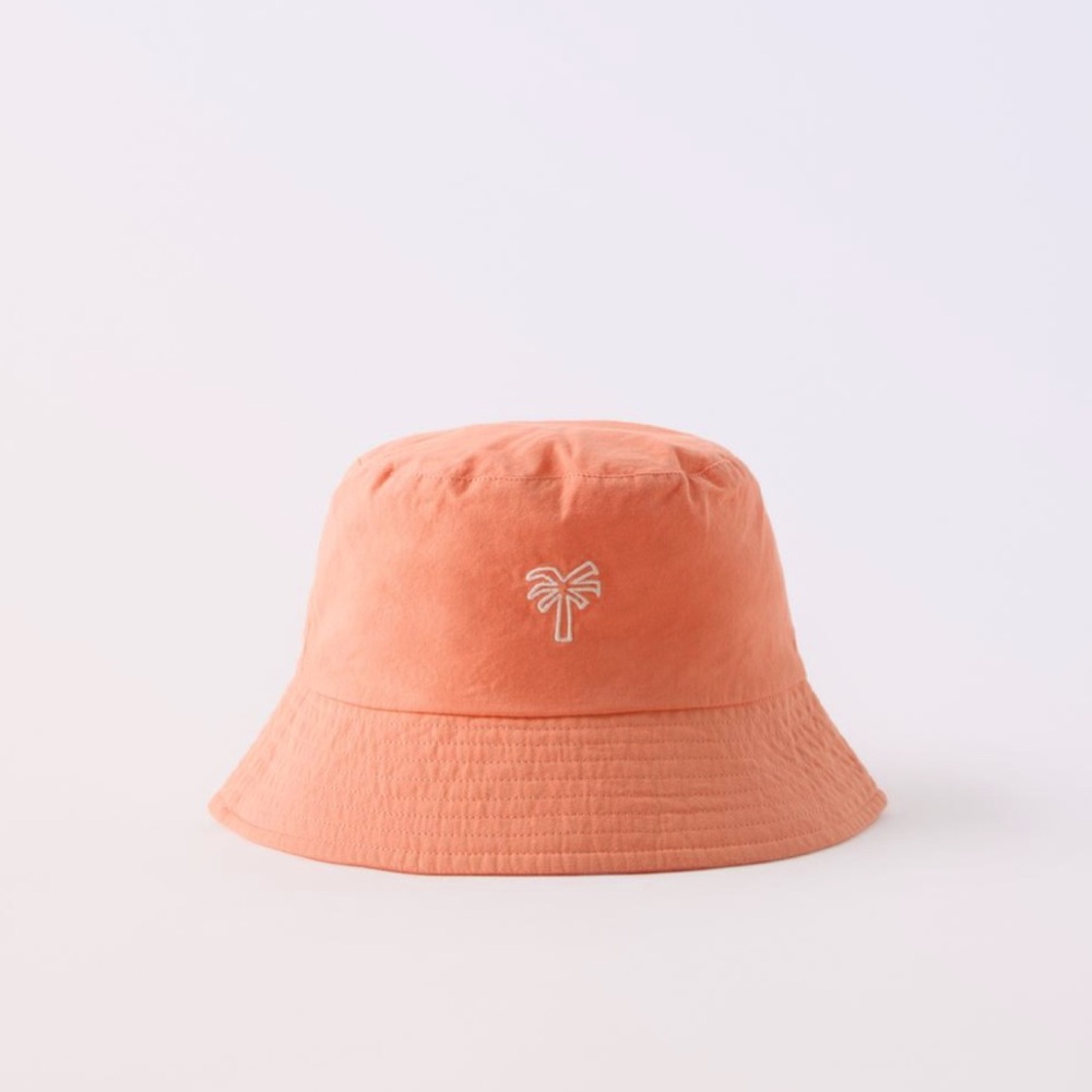 Zara, Kids Sun Hat with Palm Tree Embroidery, orange size 3-6, runs smalller